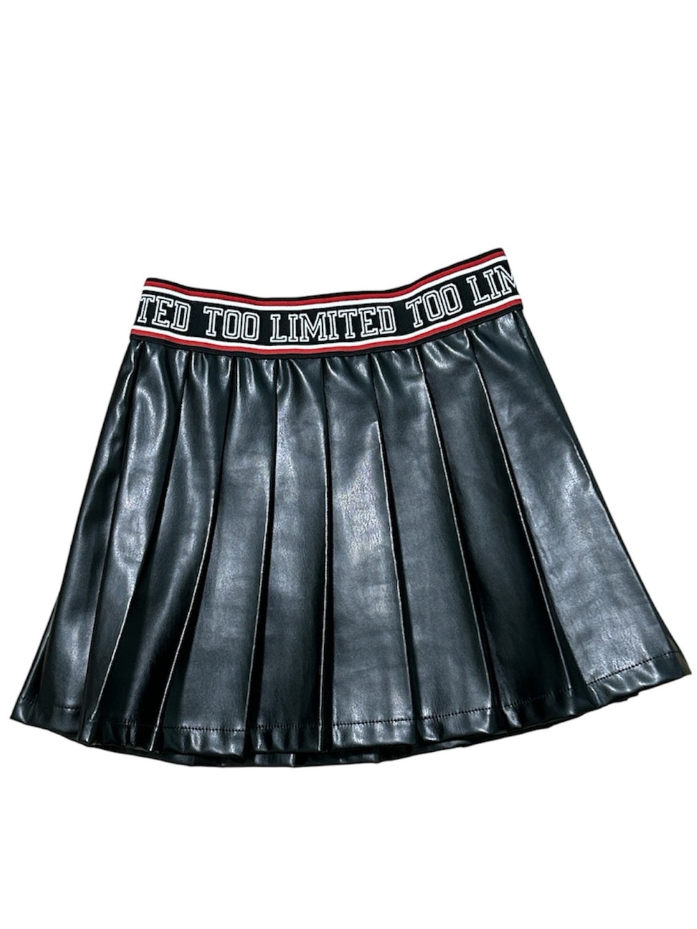 Limited Too Black Pleated Leather Skater Skort with Branded Waistband Size M